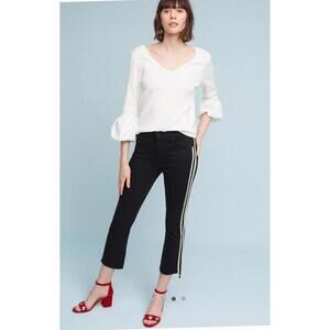 Pristine MOTHER insider crop step fray- dark denim w white stripe sz 27